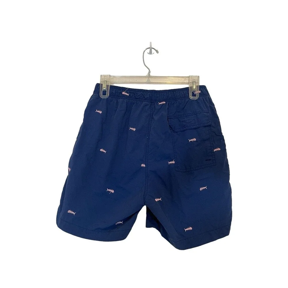 J Mclaughlin Mens Gingham Blue Fish Fishes Swim Trunks Suit Bathing Size S RARE‎
